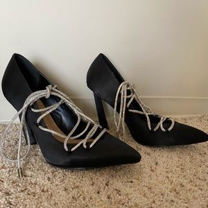 AKIRA Rhinestone Lace Heels